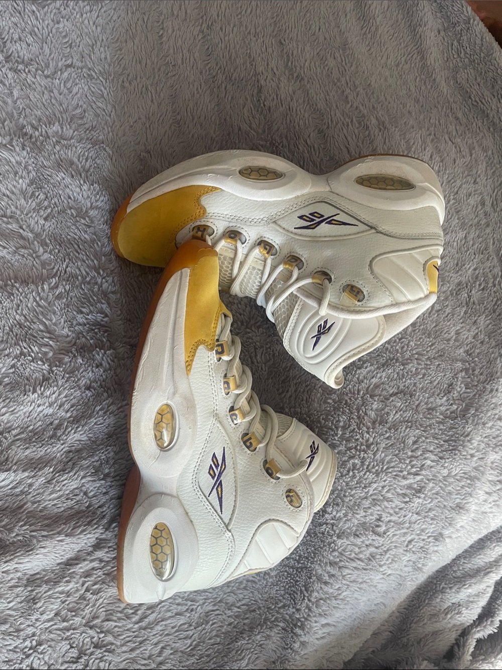 Reebok White and Yellow High-Top Basketball Shoes